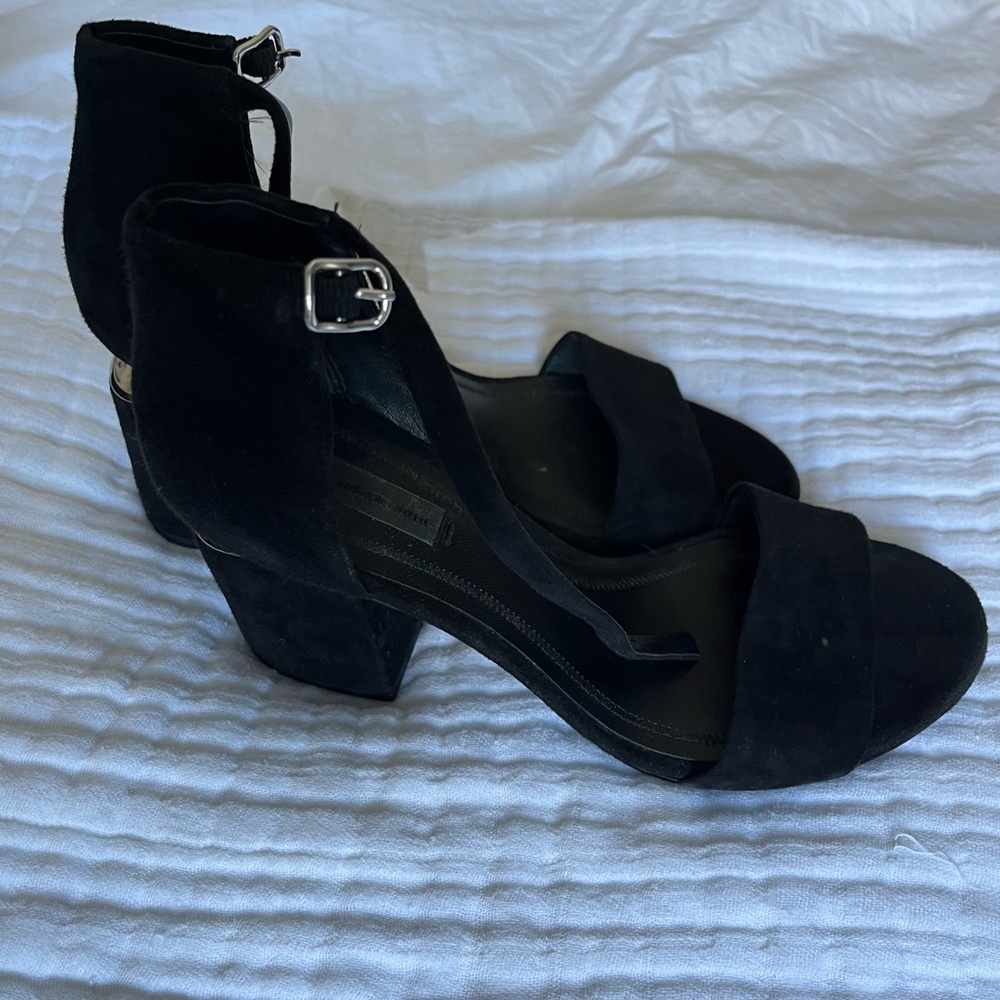 Alexander Wang Abby Cut Out Chunky Heels Sandals Black Suede